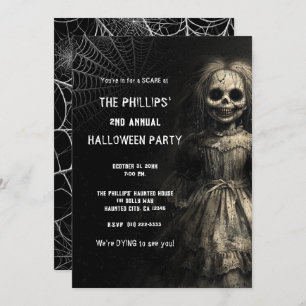 Haunted Skeleton Doll Halloween Costume Party Invitation
