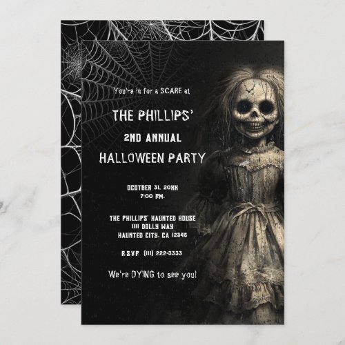 Haunted Skeleton Doll Halloween Costume Party Invitation