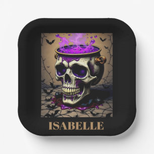 haunted skull gothic halloween night paper plates