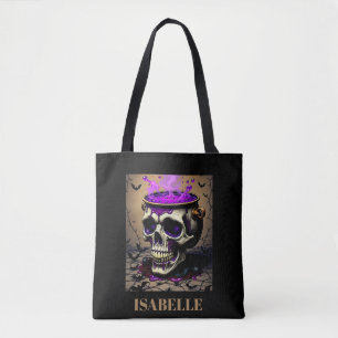 haunted skull gothic halloween night tote bag