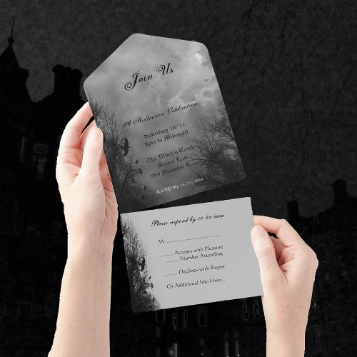 Haunted Sky and Ravens Halloween All in One Invite