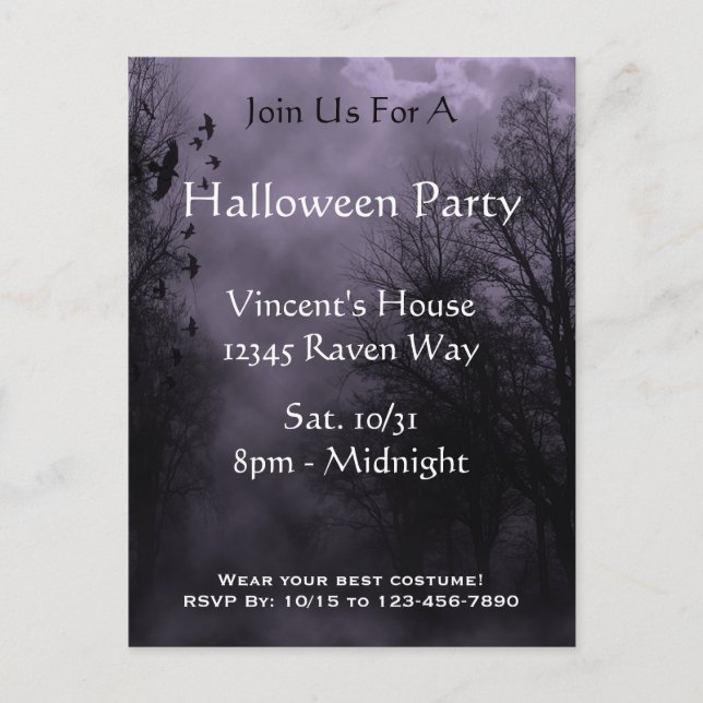 Haunted Sky Purple Mist Halloween Party Postcard (Front)