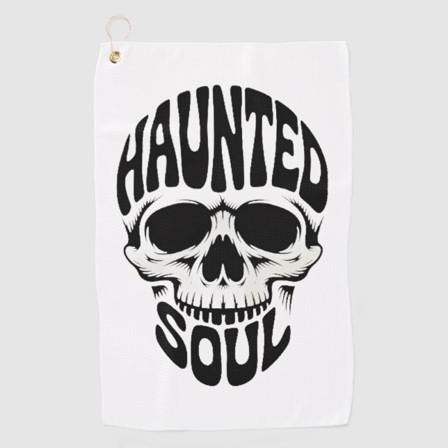 Haunted Soul Skull Typography Golf Towel (Front)