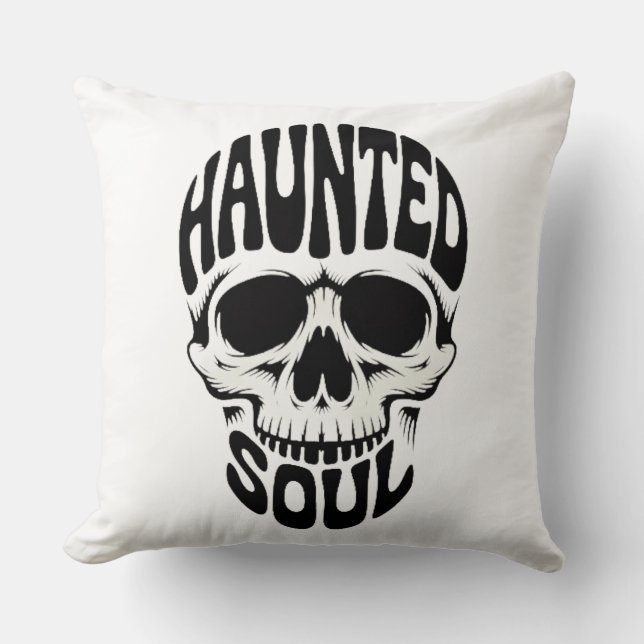 Haunted Soul Skull Typography Throw Pillow (Front)