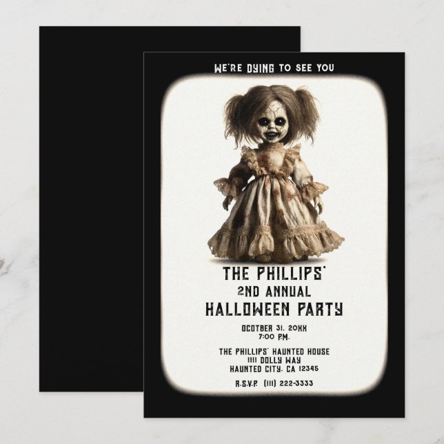 Haunted Spooky Doll Halloween Costume Party Invitation (Front/Back)