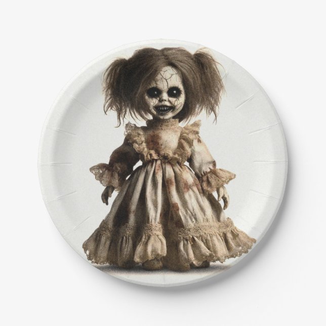 Haunted Spooky Doll Halloween Costume Party Paper Plates (Front)