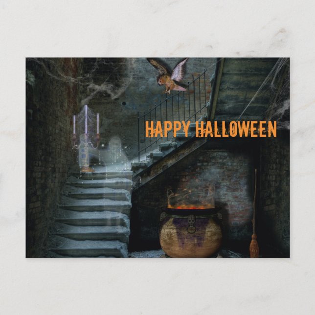 Haunted Staircase Halloween Postcard (Front)