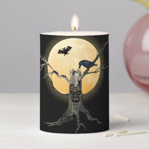 Haunted Tree Black Raven  Pillar Candle