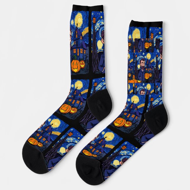 Haunted Van Gogh Scene – Gothic Starry Halloween N Socks (Left)