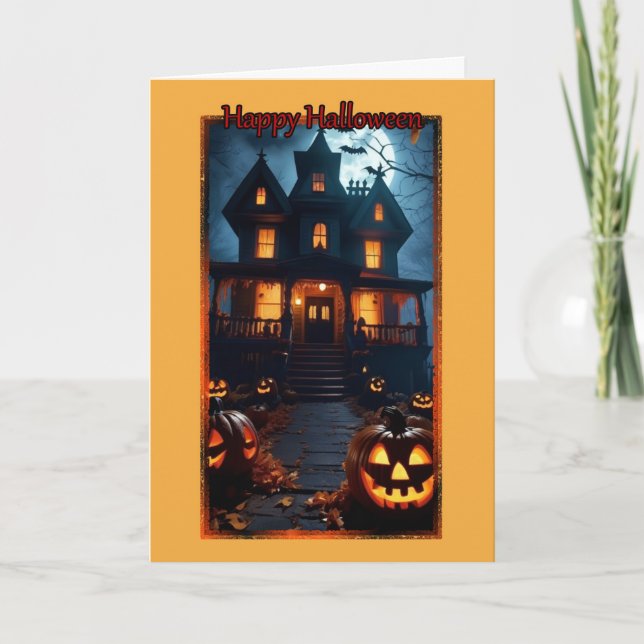 Haunted Victorian House Halloween Card (Front)