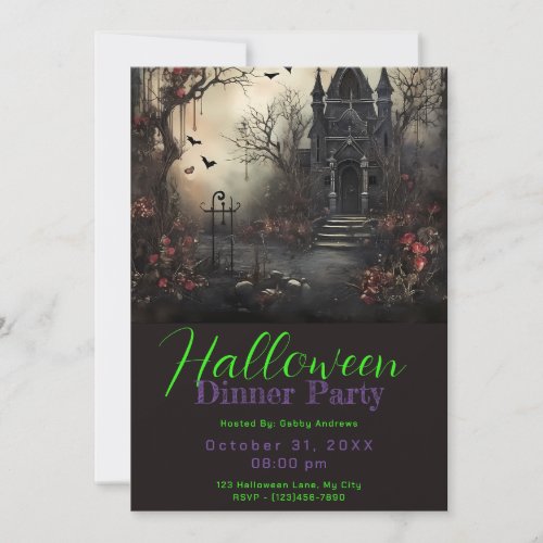 Haunted Victorian House Halloween Dinner Party Invitation