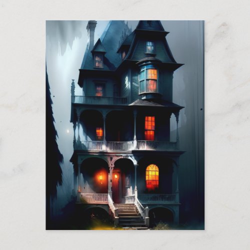 Haunted Victorian Manor Holiday Postcard