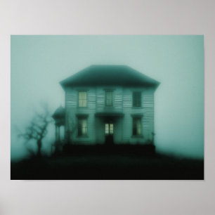 Haunted Victorian Mansion Foggy Atmospheric Horror Poster