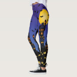 Haunted Village Leggings<br><div class="desc">Haunted houses on blue background and yellow moon- I love halloween something about the graphics of spooky haunted houses, black cats and Jack o'lanterns has always appealed to me. This is my take on a haunted house.</div>
