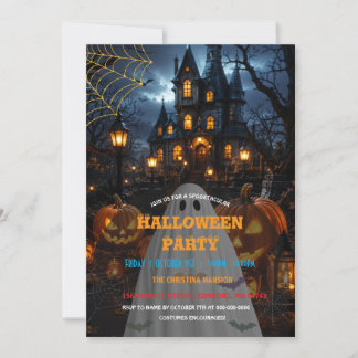 Haunted Witch House with Pumpkin Glow Halloween Invitation