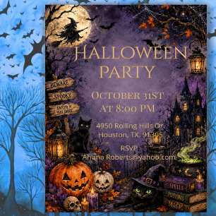 Haunted Witch Moon Halloween Invitation