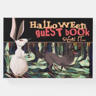 Haunted Woodland ~ Trees, Rabbit n Wolf Halloween Guest Book