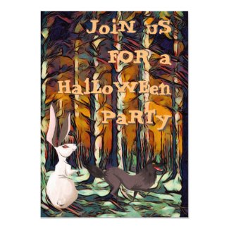 Haunted Woodland ~ Trees, Rabbit n Wolf Halloween Invitation