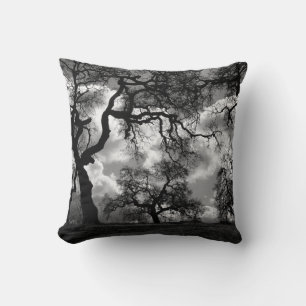 Haunting Black and White Trees Throw Pillow