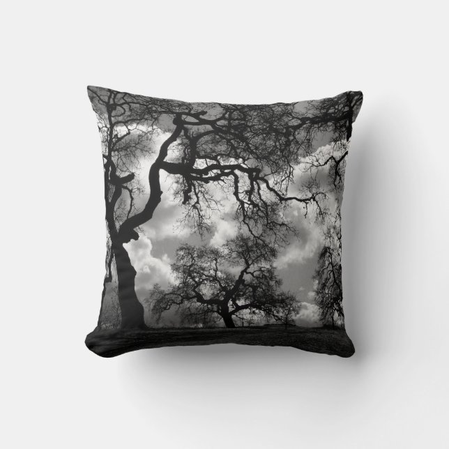 Haunting Black and White Trees Throw Pillow (Front)