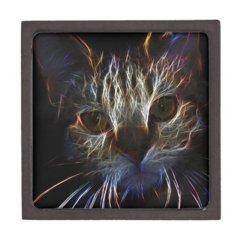 Haunting cat face art made of light _ gothic keepsake box