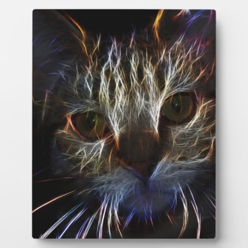 Haunting cat face art made of light _ gothic plaque