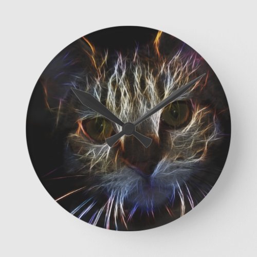 Haunting cat face art made of light _ gothic round clock