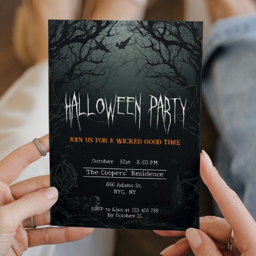 Haunting Dark Trees Creepy Halloween Party Invitation