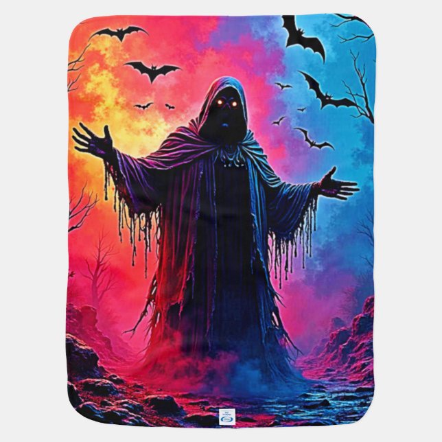 Haunting Demon Cloaked In Shadows Design Baby Blanket (Back)