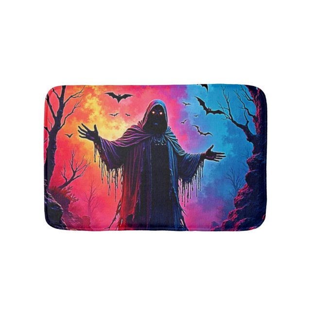 Haunting Demon Cloaked In Shadows Design Bath Mat (Front)