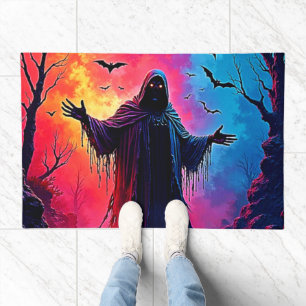 Haunting Demon Cloaked In Shadows Design Doormat