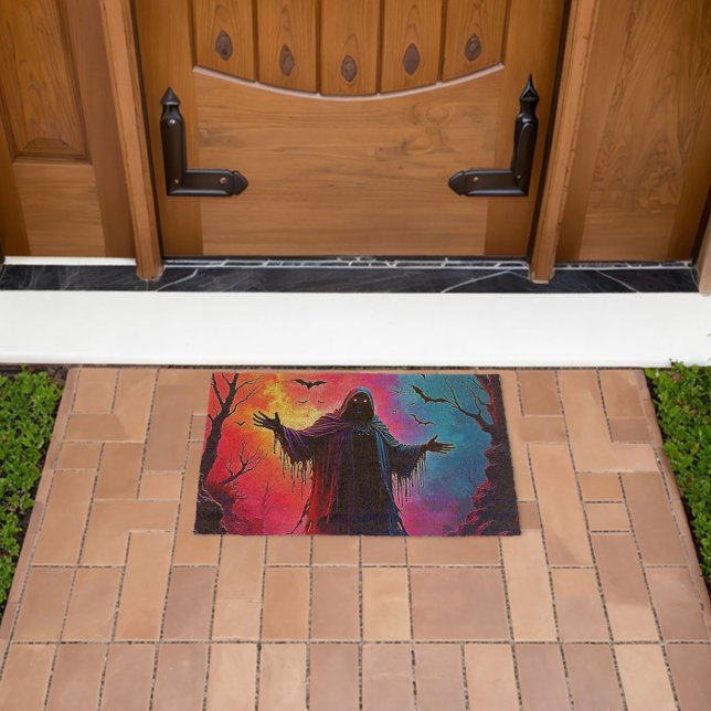 Haunting Demon Cloaked In Shadows Design Fiber Doormat (Insitu (Outdoor))