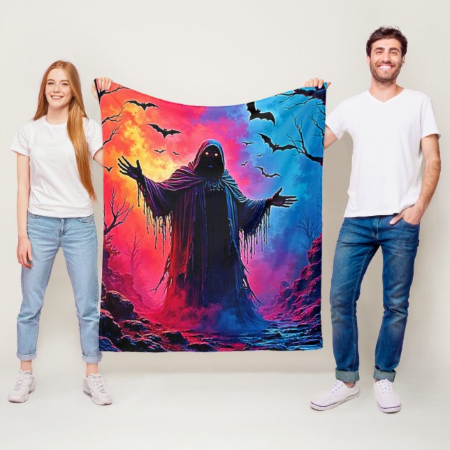 Haunting Demon Cloaked In Shadows Design Fleece Blanket (In Situ)