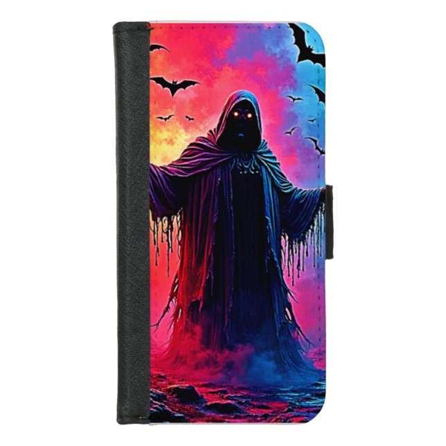 Haunting Demon Cloaked In Shadows Design iPhone Wallet Case (Front)