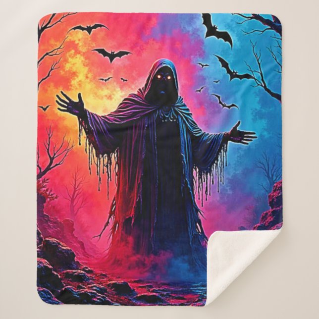 Haunting Demon Cloaked In Shadows Design Sherpa Blanket (Front)