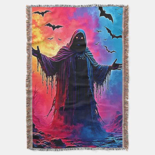 Haunting Demon Cloaked In Shadows Design Throw Blanket (Front Vertical)