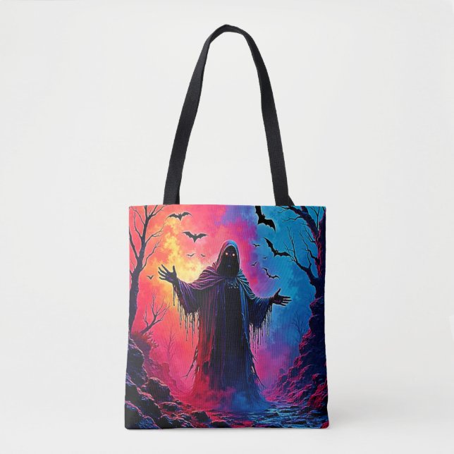 Haunting Demon Cloaked In Shadows Design Tote Bag (Front)