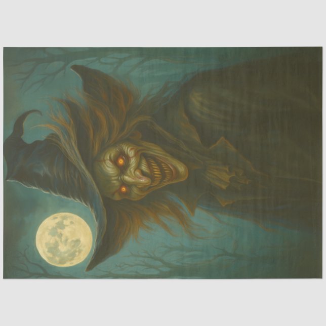 Haunting Evil Witch Under Full Moon Dark Halloween Tissue Paper (Front)