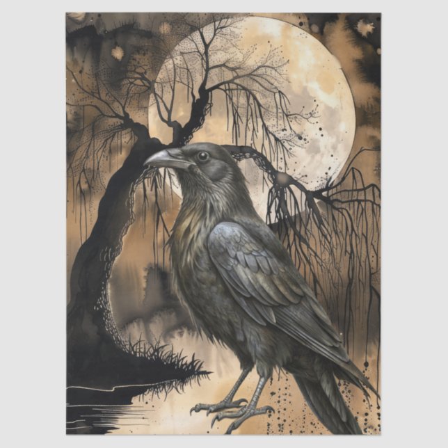 Haunting Fantasy Gothic Raven Art Collage  Tissue Paper (Front)