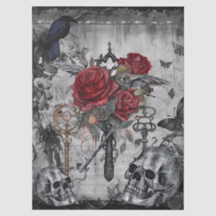 Haunting Fantasy Gothic Raven Roses Skulls Tissue Paper