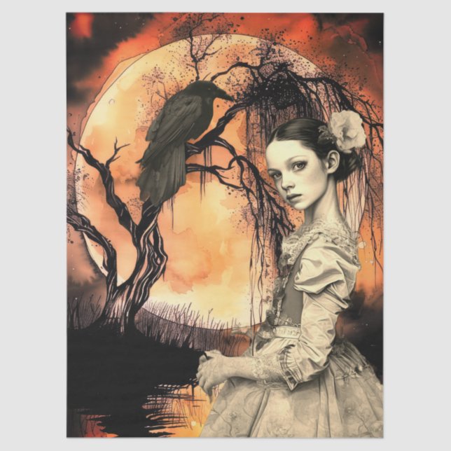 Haunting Fantasy Gothic Raven & Victorian Girl  Tissue Paper (Front)