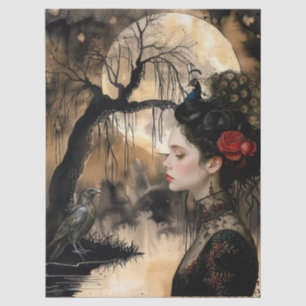 Haunting Fantasy Gothic Raven & Victorian Girl  Tissue Paper