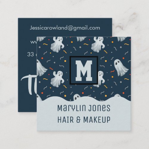 HAUNTING GHOSTS HALLOWEEN SQUARE BUSINESS CARD