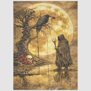 Haunting Gothic Raven Moon Skull Rose Fantasy Art  Tissue Paper