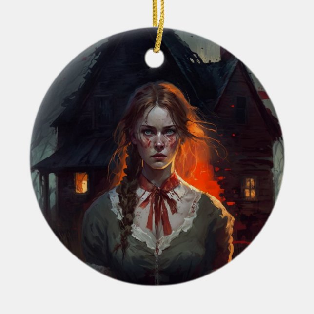 Haunting house ceramic ornament (Front)