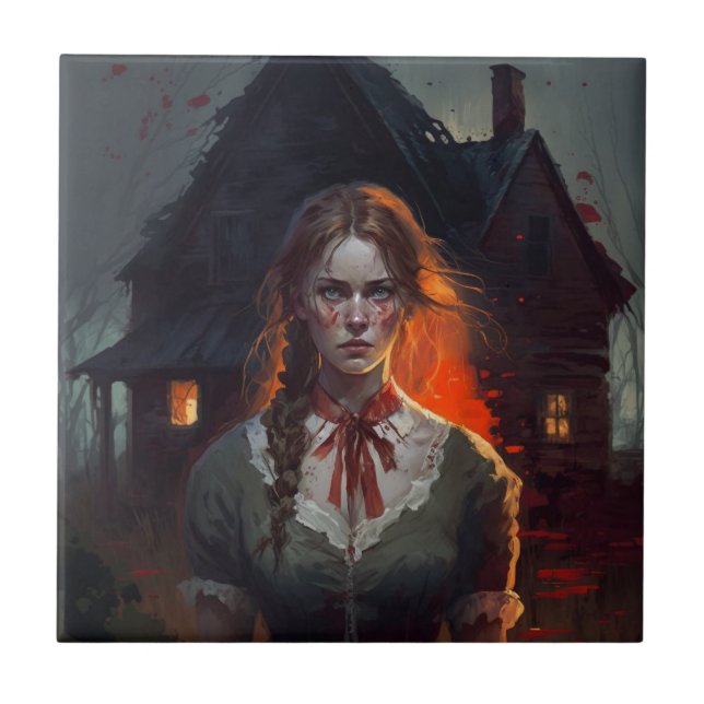 Haunting house ceramic tile (Front)