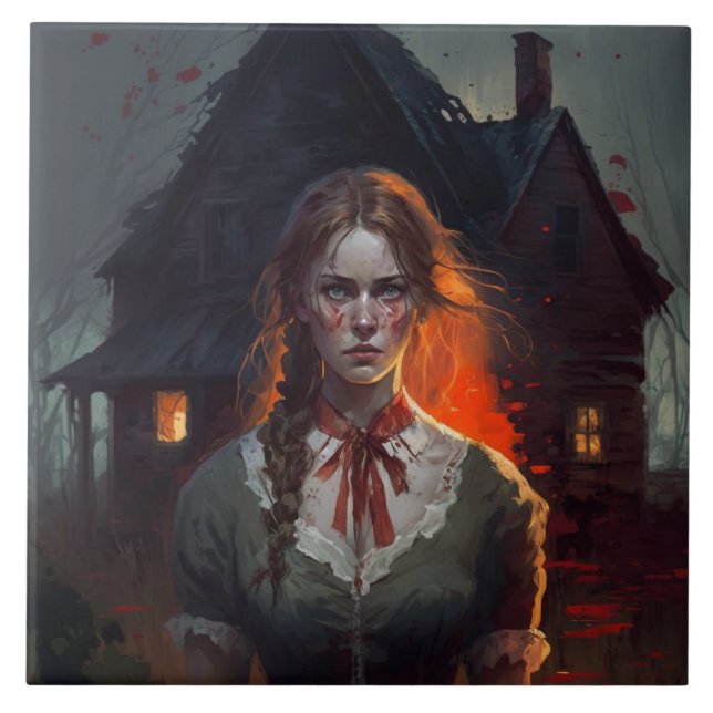 Haunting house ceramic tile (Front)