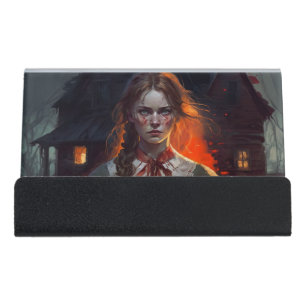 Haunting house desk business card holder