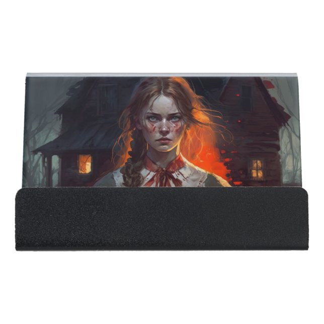 Haunting house desk business card holder (Front)