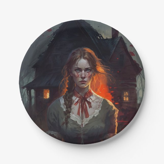Haunting house paper plates (Front)